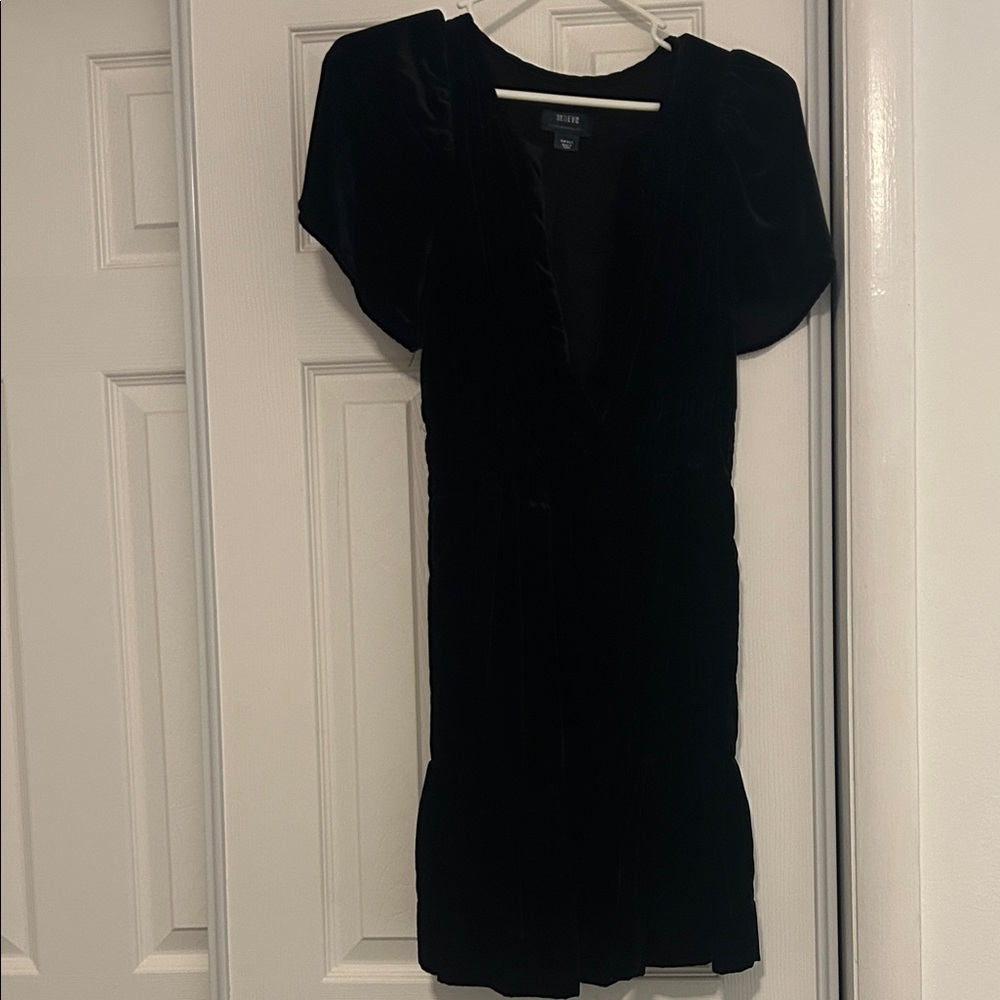 Maeve Black Velvet V-Neck Mini Dress